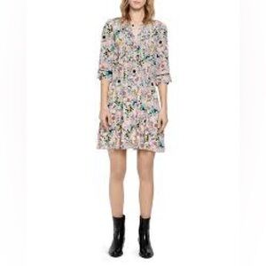 Zadig & Voltaire Remus Tattoo Pirate Theme Silk Pink Dress Size Large EUC